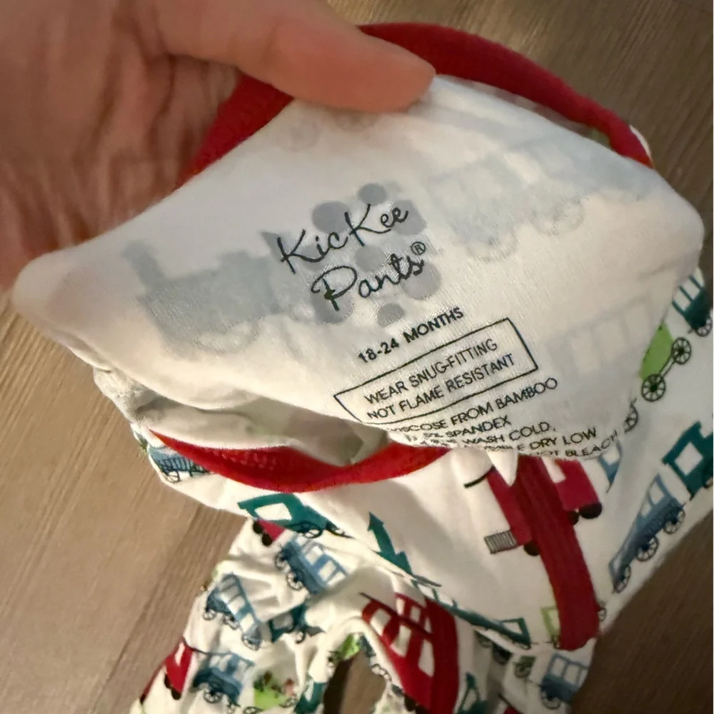 NWOT Kickee Pants train print  Footless Romper 18-24m